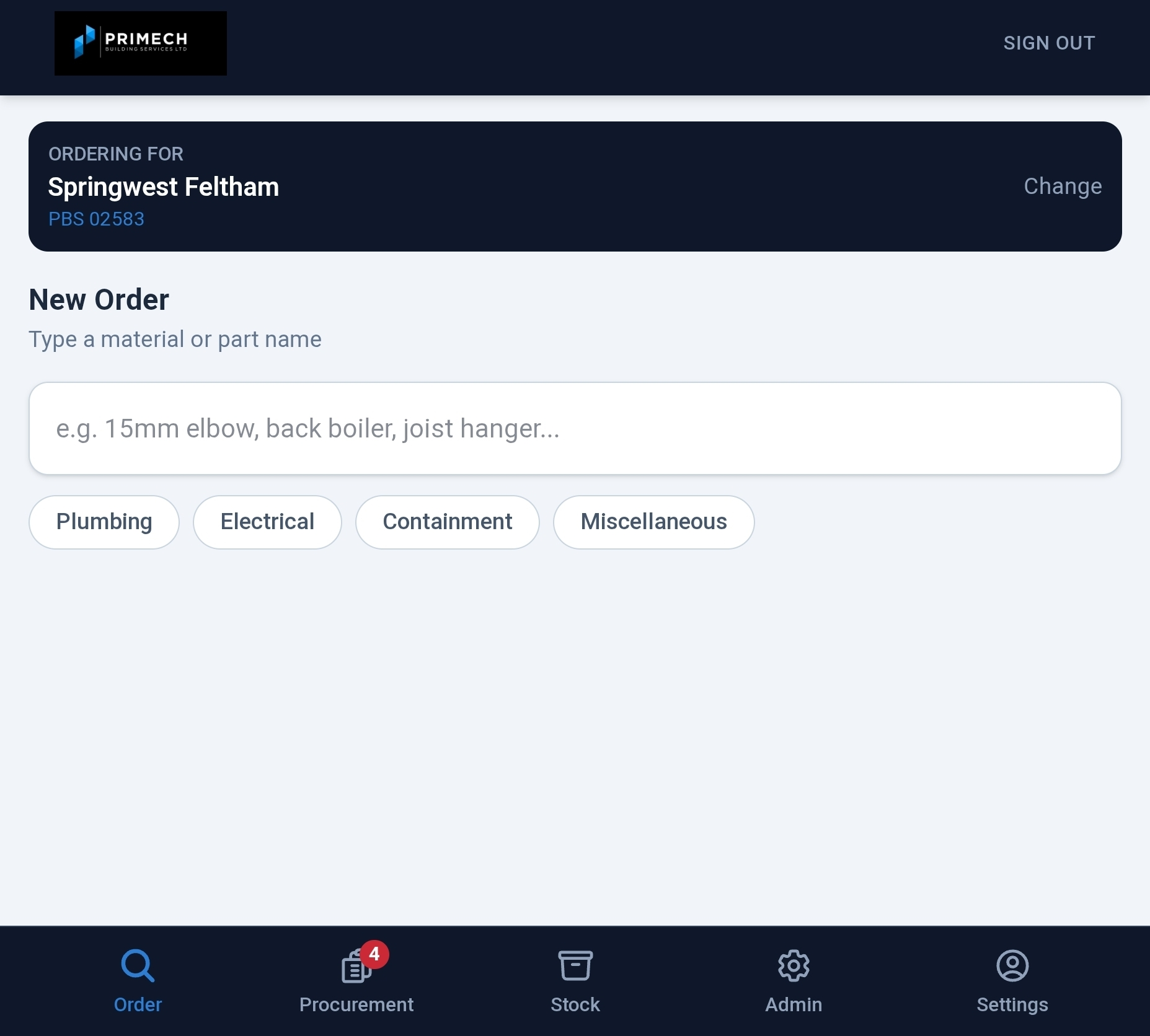 Procurement ordering app